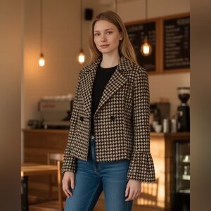 MAESTRO Houndstooth Bell Sleeve Blazer